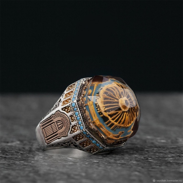 خاتم مصنوع يدويًا من الفضة الإسترلينية عيار 925 على شكل تمثال مسجد فيروزي خاتم مصنوع يدويًا من الفضة الإسترلينية عيار 925 على شكل تمثال مسجد فيروزي