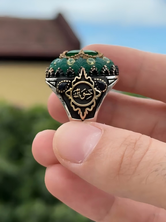 خاتم مصنوع يدويًا من الفضة الإسترلينية عيار 925 على شكل تمثال مسجد فيروزي خاتم مصنوع يدويًا من الفضة الإسترلينية عيار 925 على شكل تمثال مسجد فيروزي