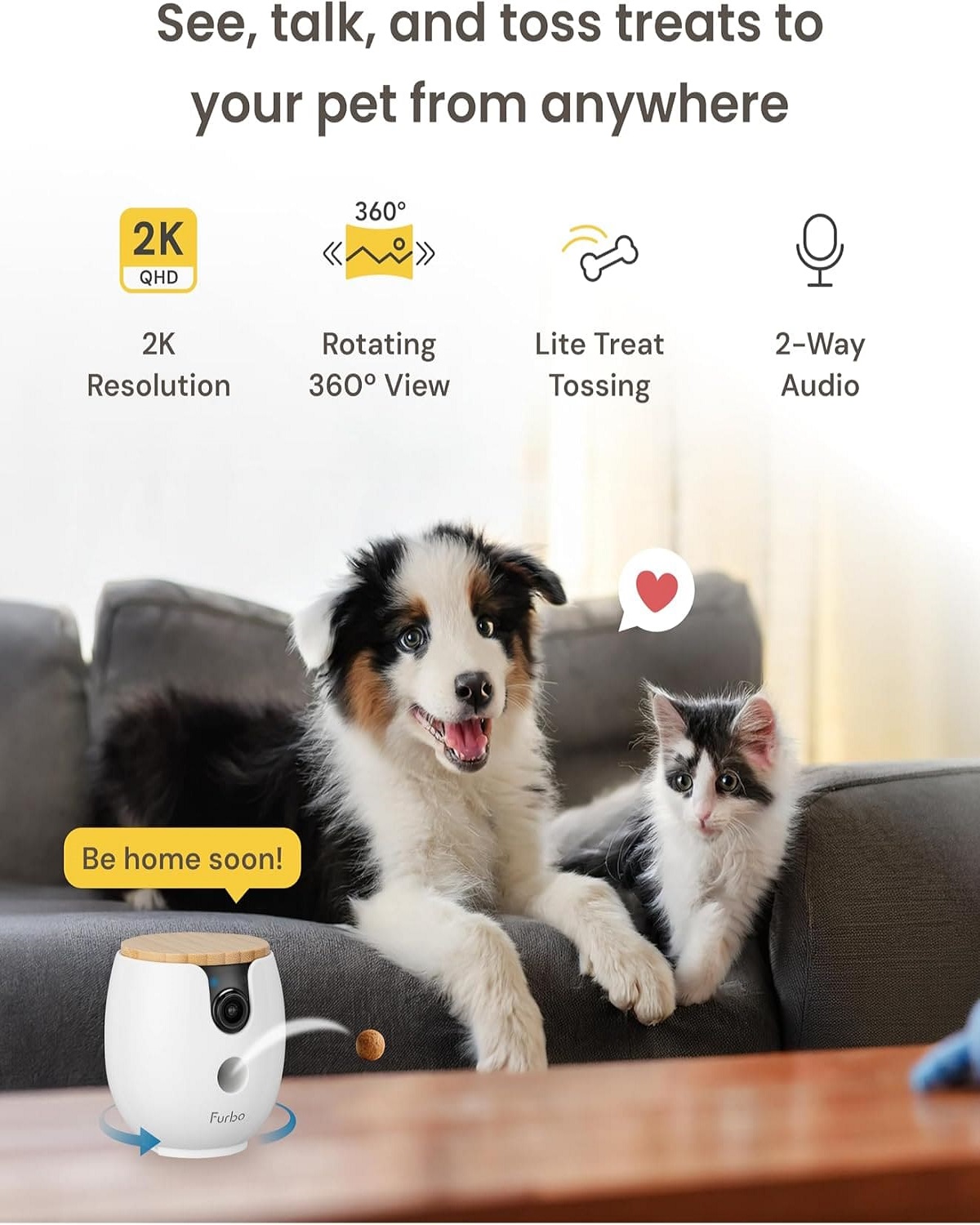 كاميرا الحيوانات الأليفة Petcube Bites 2 Lite، مع عضوية Furbo Nanny Premium المجانية لمدة 12 شهرًا