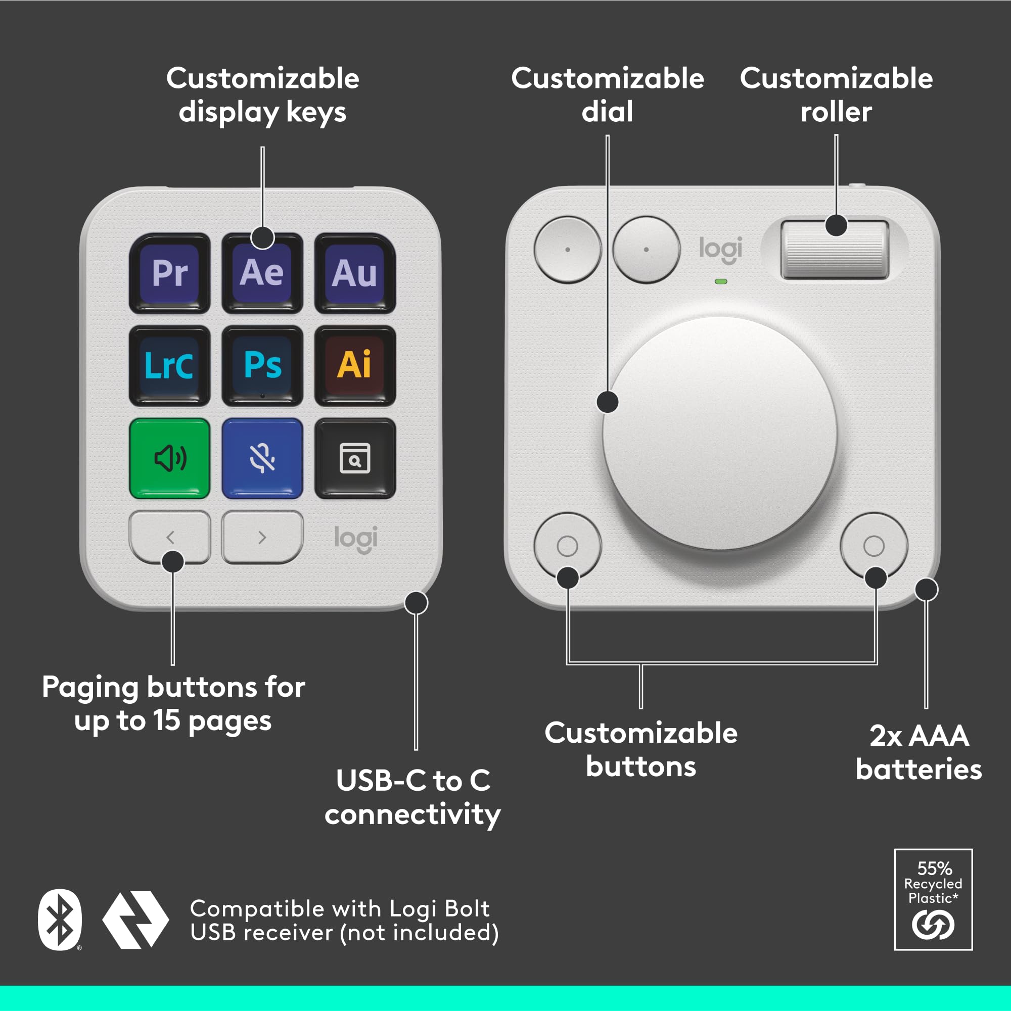 لوحة مفاتيح Logitech MX Creative Console ذات 9 أزرار قابلة للتخصيص