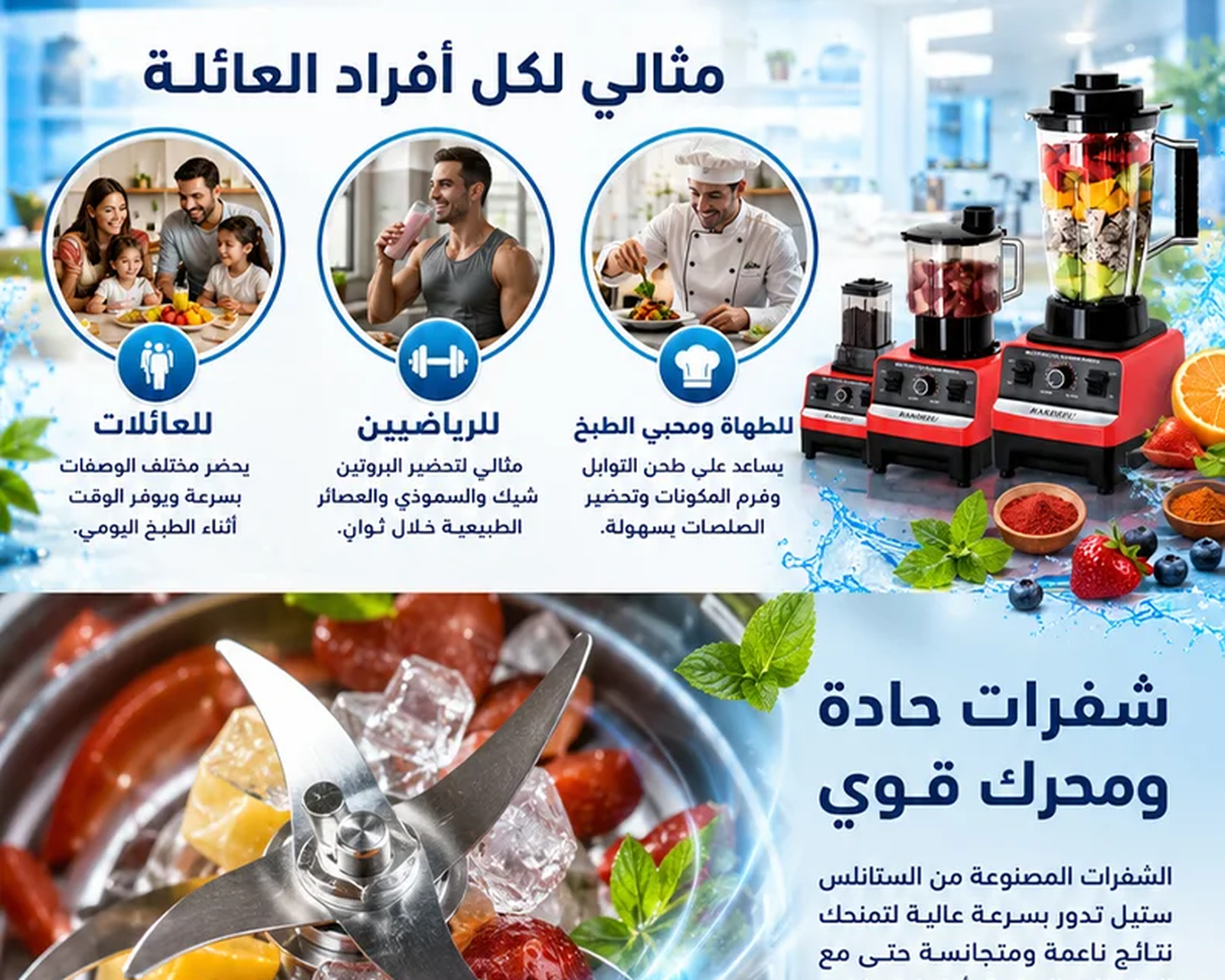 خلاط وعصارة ألماني متعدد الوظائف، بقوة 10,000 واط